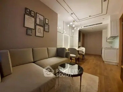 Modern living room with elegant decor and cozy seating area