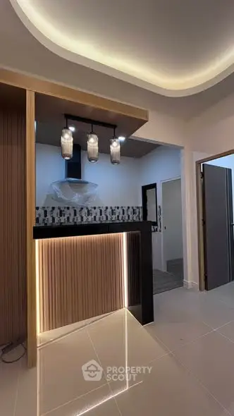 Modern kitchen with stylish lighting and sleek design