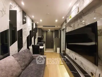 Luxurious modern living room with marble accents and sleek design