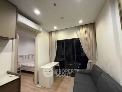 Modern living room with balcony view in a stylish apartment