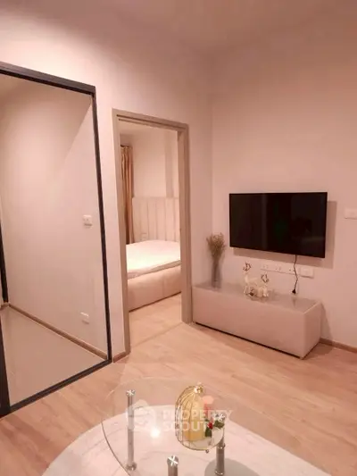 Modern apartment interior with cozy bedroom and sleek living area