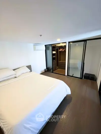 Spacious bedroom with walk-in closet and modern design, perfect for comfort and style.