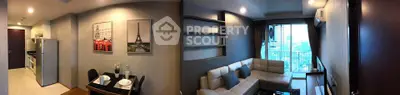 Modern living room with panoramic city view and stylish decor