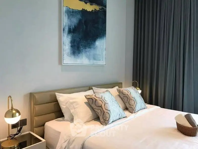 Modern bedroom with stylish decor and cozy ambiance