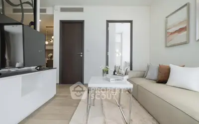 Modern living room with sleek decor and neutral tones