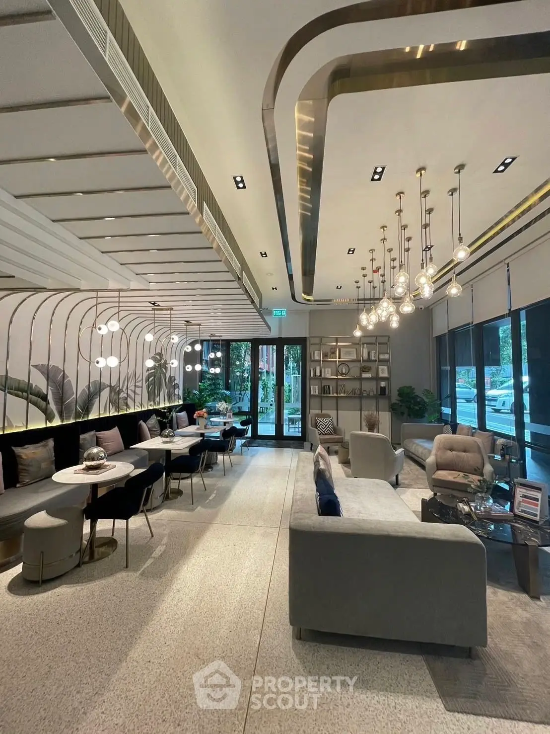 Luxurious modern living room with elegant lighting and stylish furniture