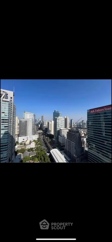 Stunning cityscape view from a high-rise building in a bustling urban area.
