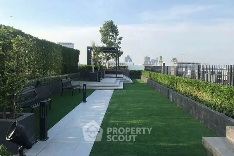 Luxurious rooftop garden with stunning city views and modern landscaping.