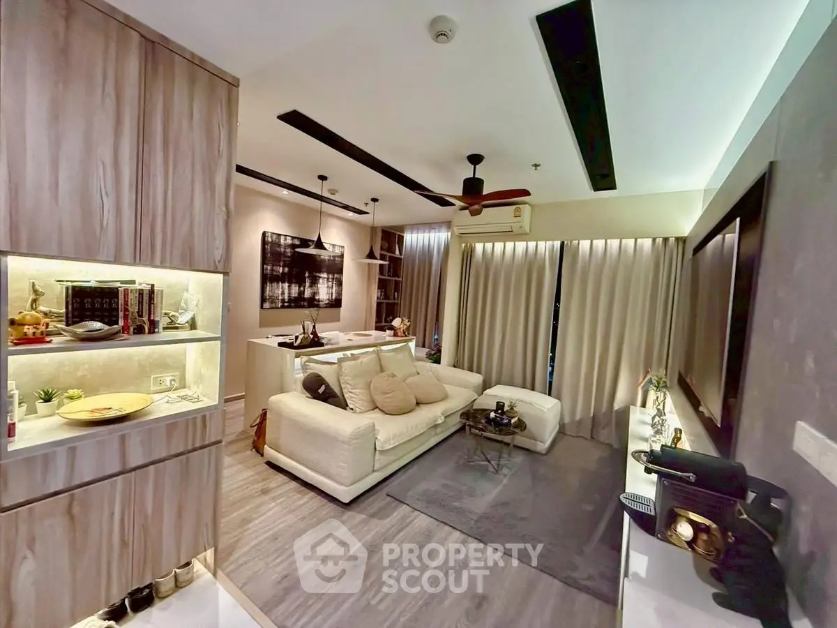 Modern living room with cozy seating and stylish decor