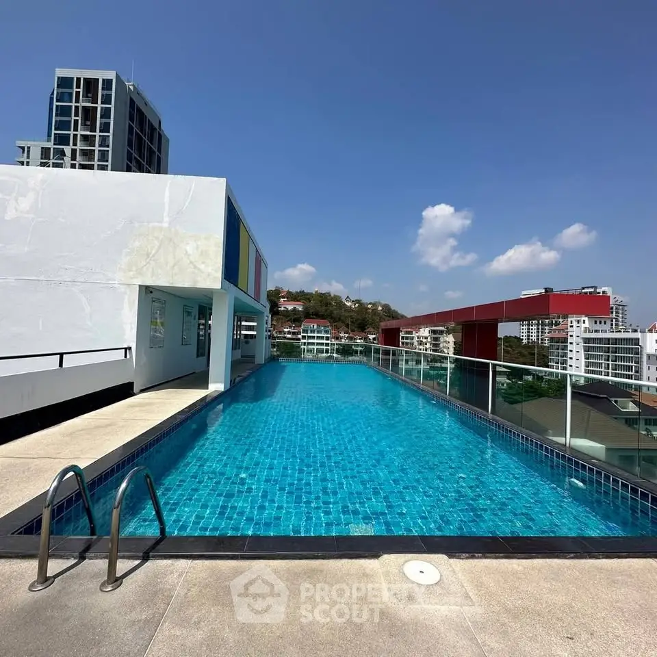 Stunning rooftop pool with panoramic city views and modern architecture.