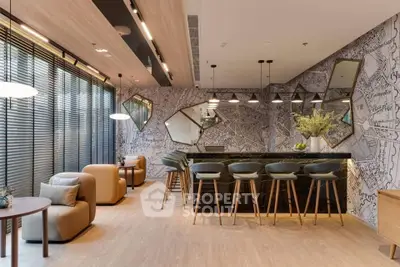 Stylish modern living room with unique wall design and elegant furniture