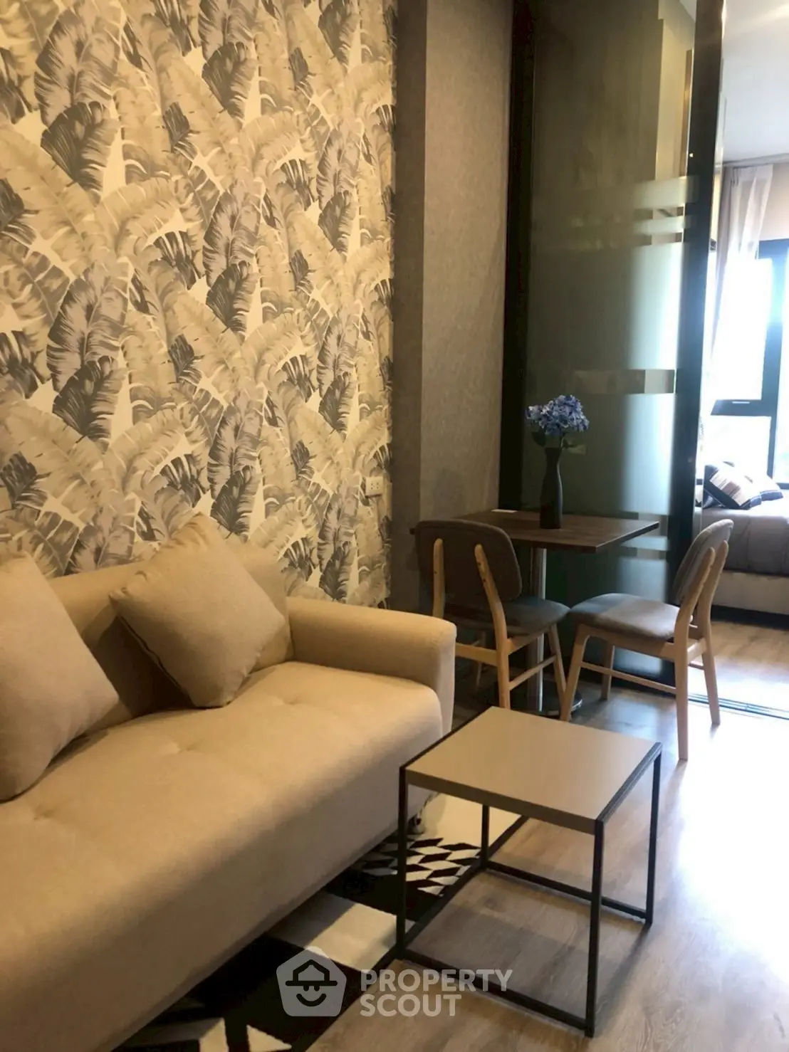 Stylish living room with modern decor and cozy seating area