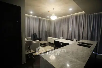 Elegant modern living room with marble countertop and luxurious lighting