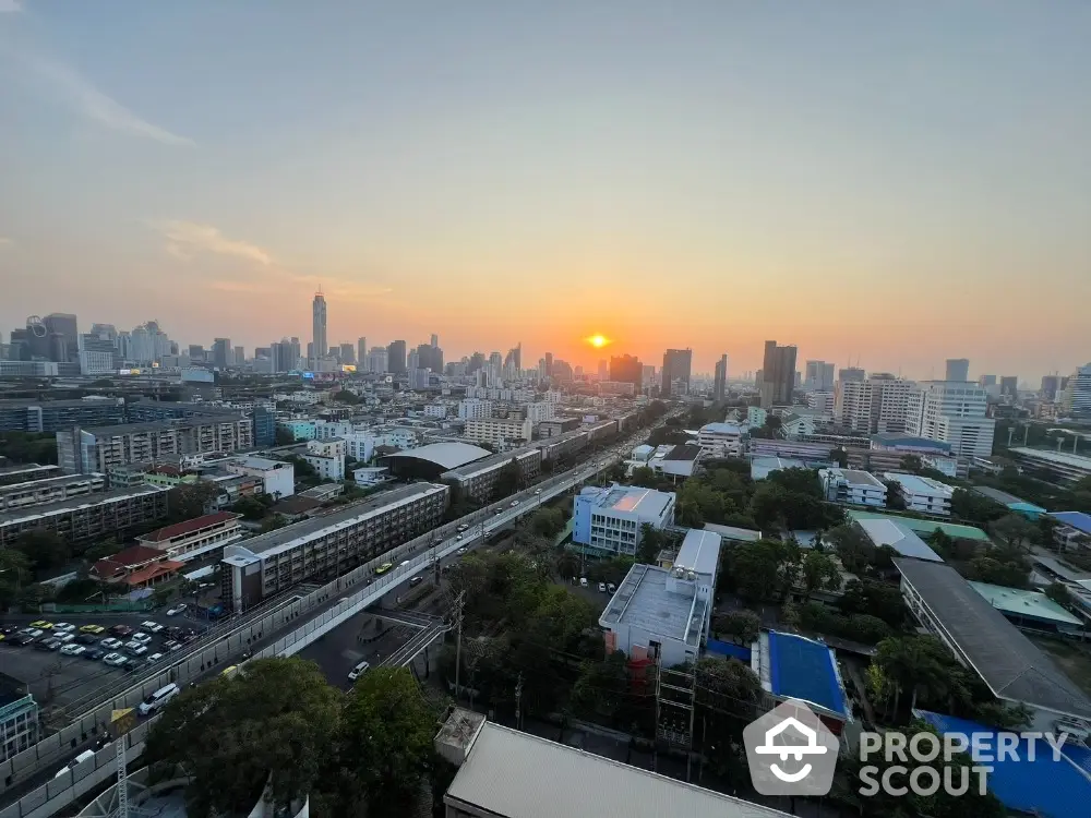 Stunning cityscape view at sunset showcasing urban skyline and vibrant city life.