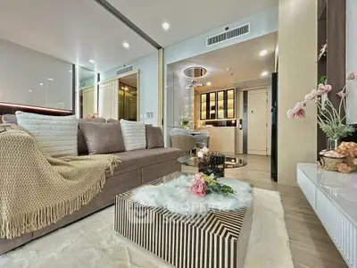 Luxurious modern living room with elegant decor and cozy ambiance