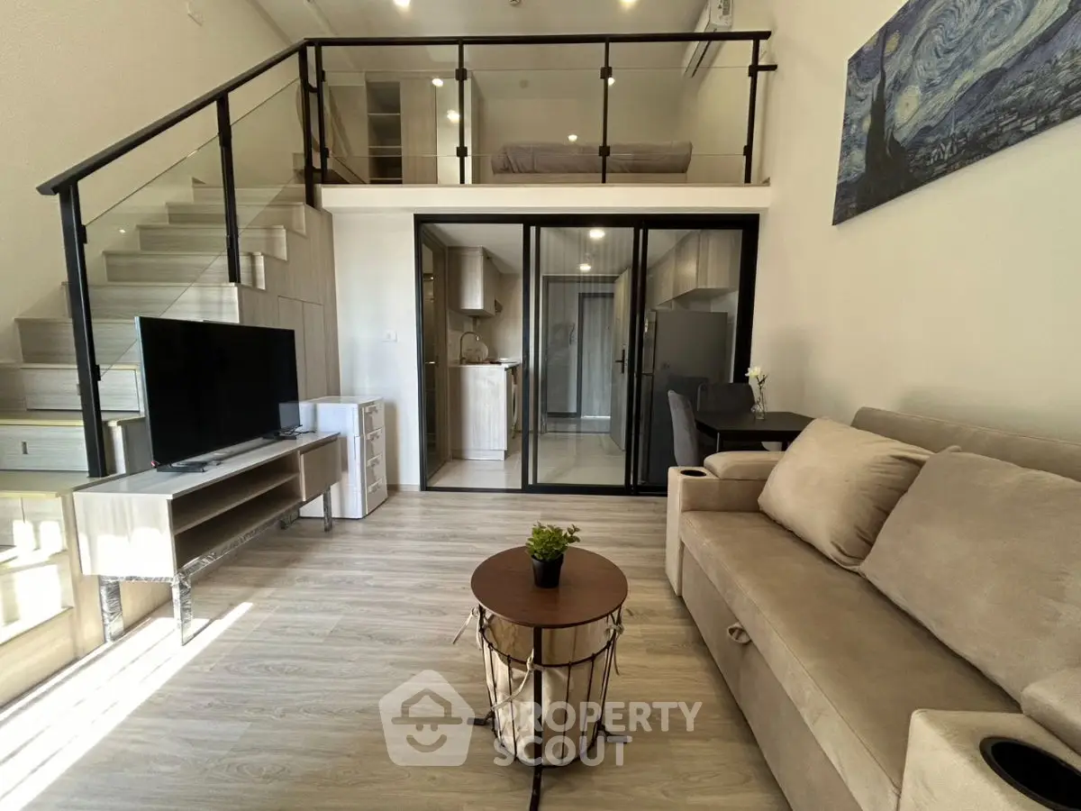 Modern loft apartment with open living area and stylish mezzanine