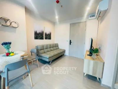 Modern living room with stylish decor and cozy seating area