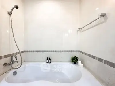 Modern bathroom with elegant bathtub and sleek fixtures