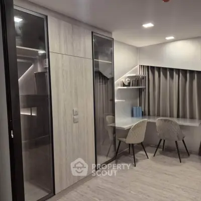 Modern study room with sleek design and built-in storage