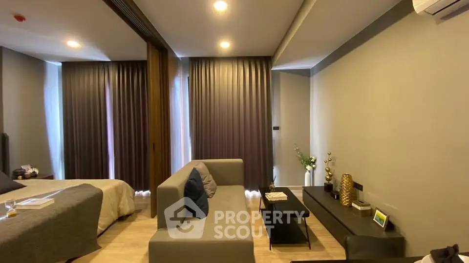 Modern bedroom with stylish decor and cozy ambiance