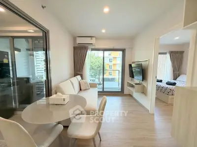 Modern living room with balcony view in stylish apartment