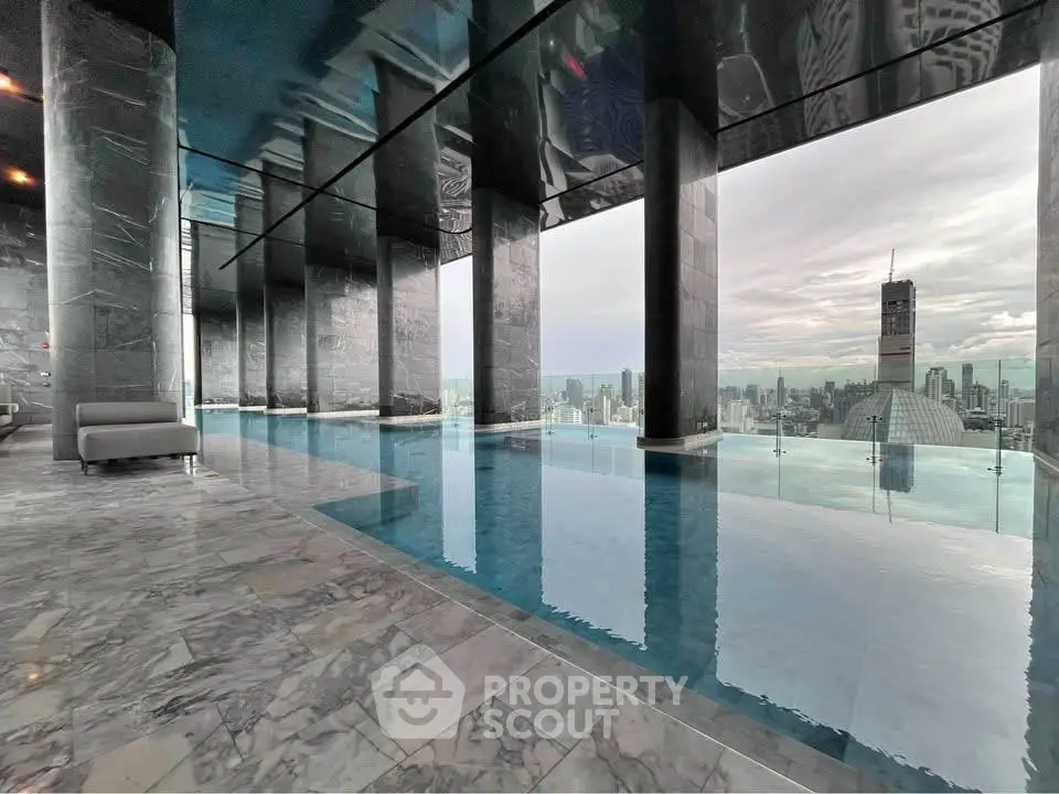 Luxurious rooftop infinity pool with stunning city skyline view