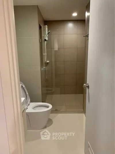 Modern bathroom with glass shower and sleek design