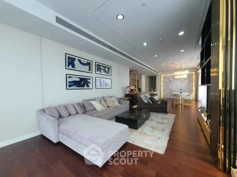 Luxurious modern living room with elegant decor and spacious layout