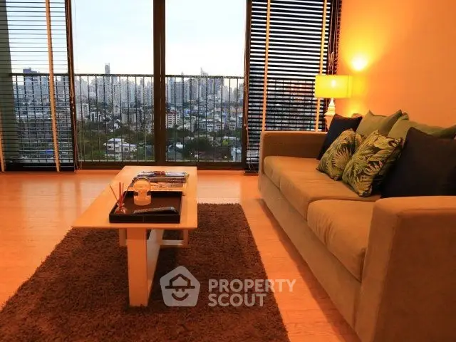Luxurious living room with stunning city view and elegant decor