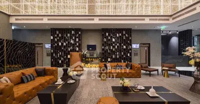 Luxurious modern living room with high ceiling and elegant decor