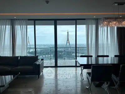 Luxurious living room with stunning bridge view and elegant decor