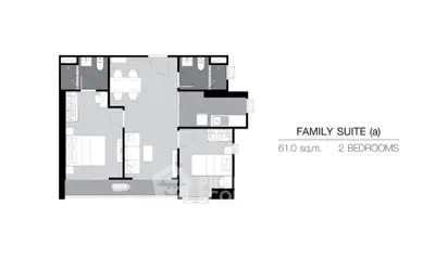 Family suite floor plan with 61 sq.m. and 2 bedrooms, ideal for modern living.