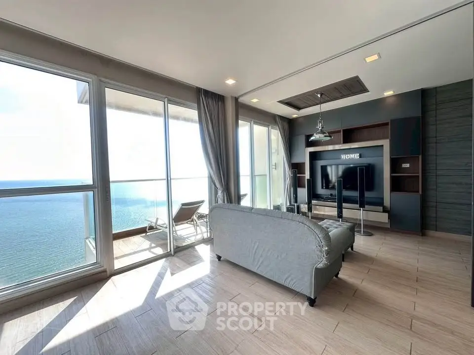 Luxurious living room with stunning ocean view and modern decor
