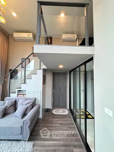 Modern loft apartment with stylish mezzanine and elegant interior design