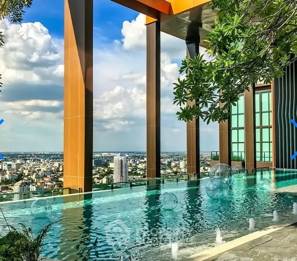 Luxurious rooftop pool with stunning city skyline view