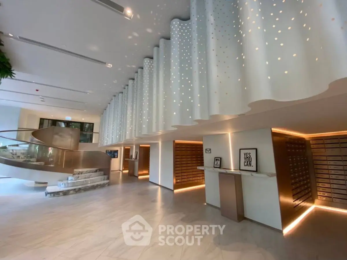 Luxurious modern building entrance with stunning architectural design and elegant lighting
