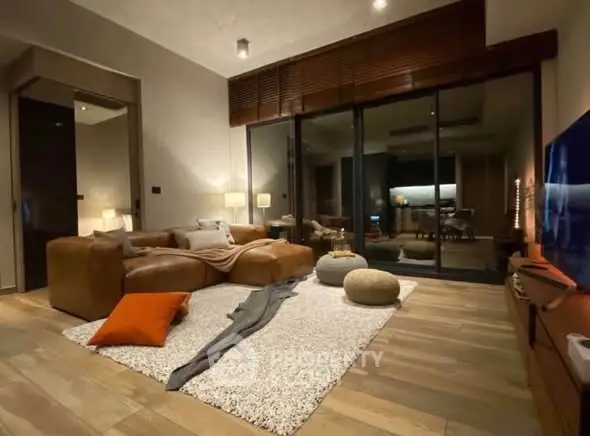Luxurious modern living room with cozy seating and elegant decor
