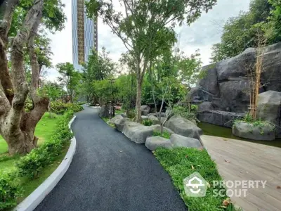 Lush garden pathway with modern landscaping and serene ambiance