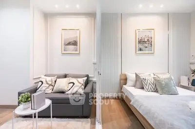 Modern studio apartment with stylish decor and cozy living area