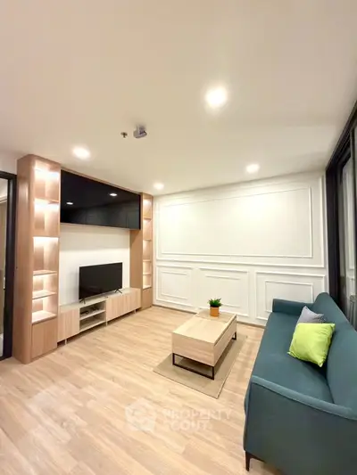 Modern living room with stylish furniture and elegant lighting