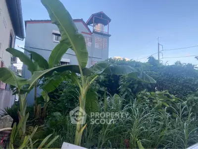 Charming garden view with lush greenery and a quaint building in the background, perfect for nature lovers.