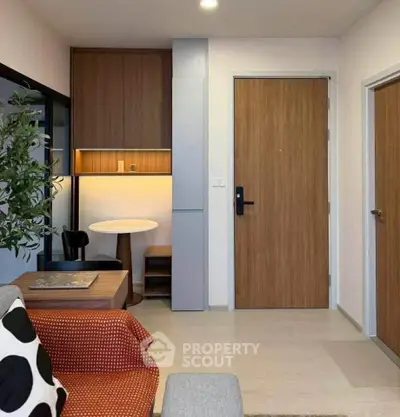 Modern apartment entrance with stylish furniture and cozy decor