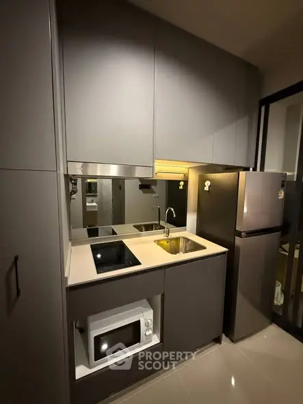 Modern compact kitchen with sleek cabinets and stainless steel appliances