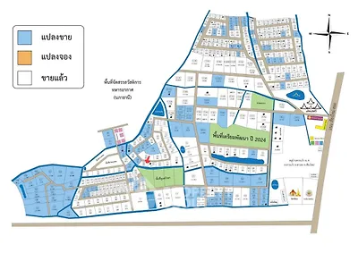Detailed real estate map showcasing available and sold plots in a planned development area.