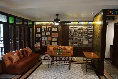 Charming living room with vintage decor and cozy seating area
