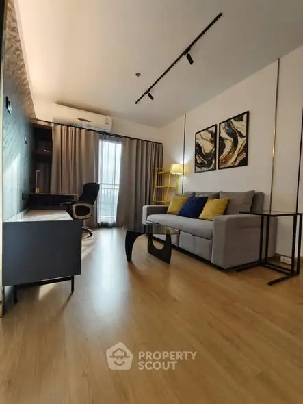 Modern living room with stylish decor and cozy seating area