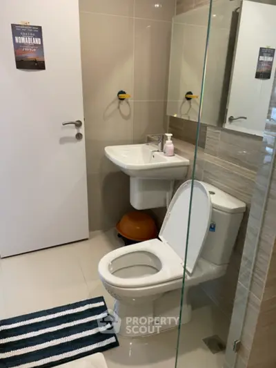 Modern bathroom with sleek fixtures and stylish decor