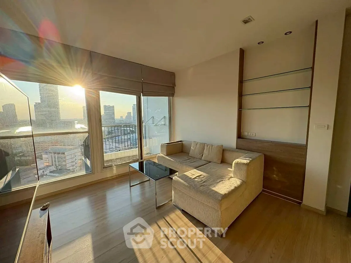 Stunning living room with panoramic city view and modern decor