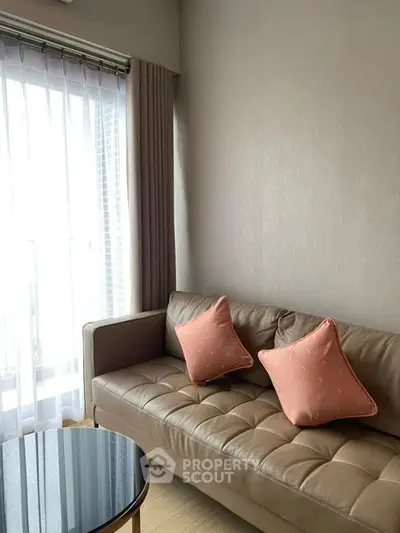 Stylish living room with leather sofa and chic decor