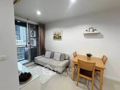 Modern living room with balcony view in urban apartment